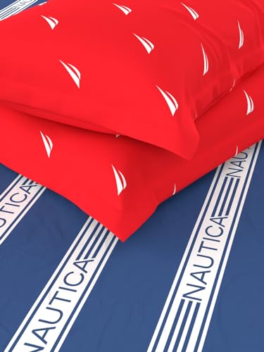 Image of NAUTICA Cotton King Bedsheet with 2 Pillow Covers -3pc Set (noridge) | 160TC | Super Soft Touch Stripe-Blue