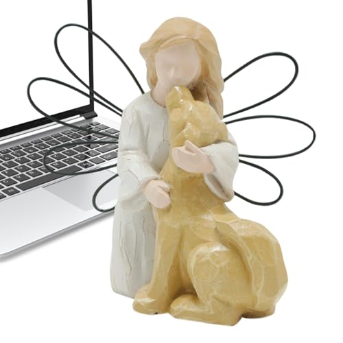 Figura De Ángel De Perro – Escultura Conmemorativa De Resina | Estatua Conmemorativa Del Perro, Decoración Conmemorativaa De La Amistad, Recuerdo De Niña Y Pero | Sentido Homenaje Decorativo Para Reco