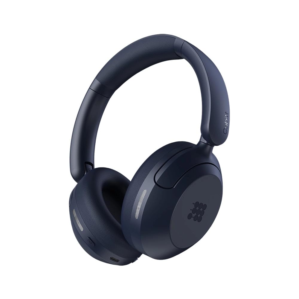 Cubitt Power Headphones with Hybrid ANC | Bluetooth 5.4 Over-Ear Headphones with 60H Playtime, 4 Mics, Auto-Pause, Transparency Mode, Low Latency, Foldable Design, USB-C Fast Charging - Navy Blue