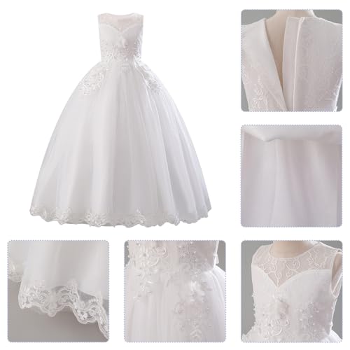 IDOPIP Flower Girl Lace Dress for Kids Wedding Pageant Formal Party Long Gown Princess First Communion Maxi Tulle Dresses4