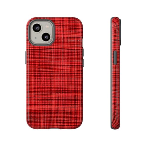 Coque iPhone 14 rouge brillant motif tissu écossais premium