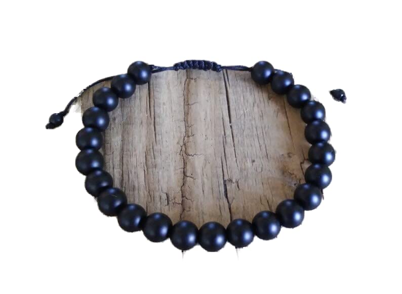 Bracelet shungite noire mate 8mm perles rondes cordon ajustable homme femme