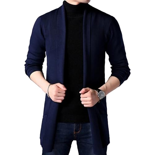 Men's Shawl Collar Cardigan Long Sweater Open Front Stylish Knit Comfort Sweater Casual Pocket Warm Sweaters