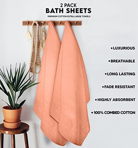 Westlane Linens 2 Jumbo Bath Sheets 100 x 150 cm - 500 GSM 100% Ring Spun Cotton Highly Absorbent and Quick Dry Extra Large Bath Towel - Super Soft Hotel Quality Towel (Peach)