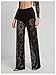 Women's Y2K Floral Lace See Through Pants Sheer Straight Leg Long Pants Club Wear Black XX-Small