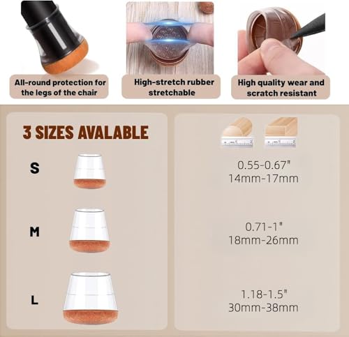 Image of Xfopz 16Pcs Chair Leg Floor Protectors, Chair Leg Caps, Silicone Chair Leg Floor Protectors with Felt, Silicon Furniture Leg Feet Protection Cover Protect Hardwood Floor (S (Fit:0.55 inch-0.66 inch))