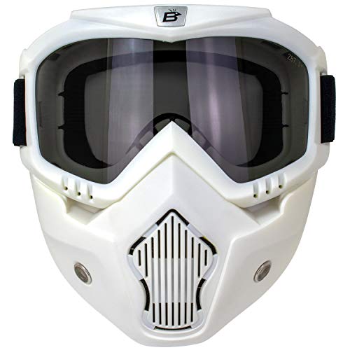 Birdz Eyewear Skylark White TPU Motorcycle Mask & Detachable Goggles with Smoke Lenses