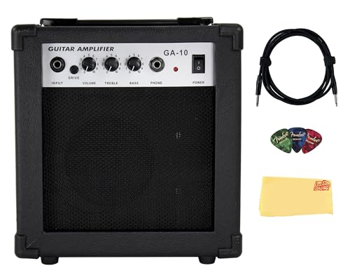 Gearlux 10-Watt Electric Guitar Amplifier - Black Bundle with Cable, Picks, and Austin Bazaar Polishing Cloth