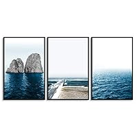 3 Piece Framed Canvas Wall Art Blue Ocean Canvas Prints Home Artwork Decoration for Living Room,Bedroom - 16