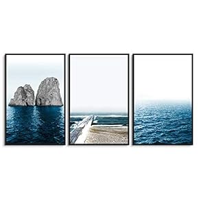 signwin 3 Piece Framed Canvas Wall Art Blue...