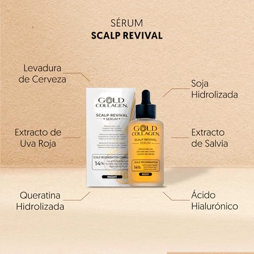 GOLD COLLAGEN Scalp Revival - Sérum Cabello Noche para Crecimiento y Anticaída con Ácido Hialurónico y Extractos Naturales, Tratamiento Hidratante Cabello con Keratina, Aceite Pelo Seco Dañado 100 ml - imagen 2