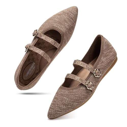 bejinash women39s mary jane flat dressy knitted shoes with double adjustable strap ballets comfortable for work pointed toe flats shoes for women
