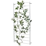 MyGift 4 Foot Tall Modern White Metal Wall Mounted Horizontal Bars Trellis, Outdoor Hanging Support Frame for Climbing Garden Plants and Crawling Vines