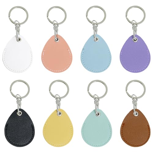 TRKETK 20 llaveros de piel sintética con anillos, aleación de zinc, llavero de coche, etiquetas de acceso, para control de acceso, llaves de coche, tarjetas de identificación, manualidades (8 colores)