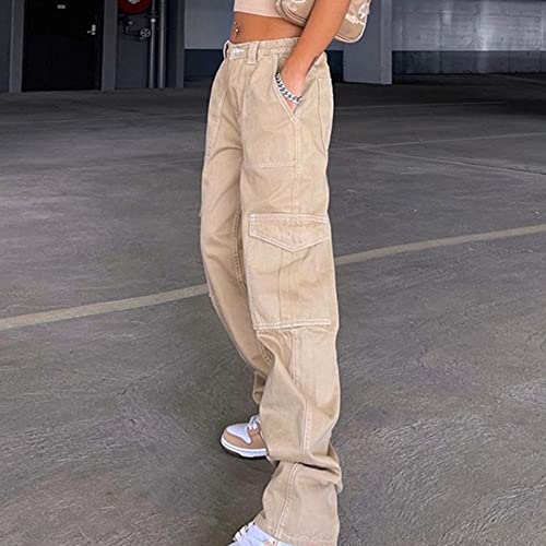 DGHM-JLMY Ladies Street Fashion Workwear Straight Trousers Harajuku High Waist Slim Loose Khaki Jeans Wide Leg Pants Retro2