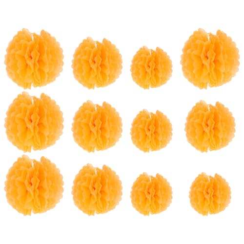 Alipis 12pièces Pompons Papier Orange Boules Fleurs Suspendues Décoration Mariage Fête Mur et Plafond