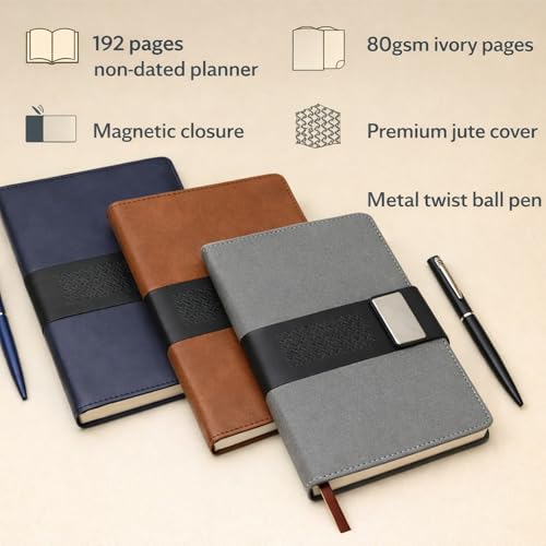 Image of 2 in 1 Diary with Pen Set for Men and Women, Leather Notebook Diary & Metal Pen Birthday Gifts for Husband, Brother, Father New Year Corporate Gift for Employee Gift Set (Blue)