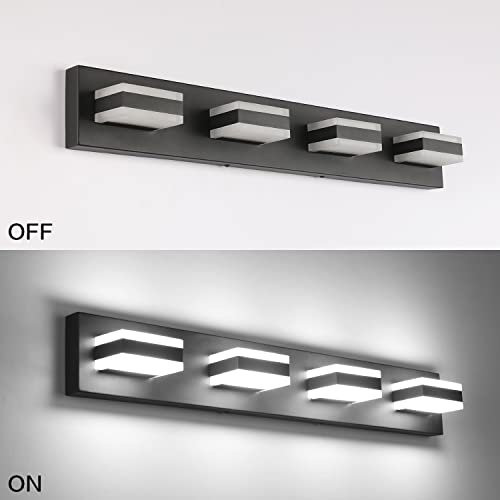 Image of SOLFART Black Bathroom Light Fixtures 4 Lights Bathroom Vanity Light LED Dimmable Matt Black Vanity Lights 32W Cool White 6000K & 0%-100% Brightness Dimmable ETL Listed