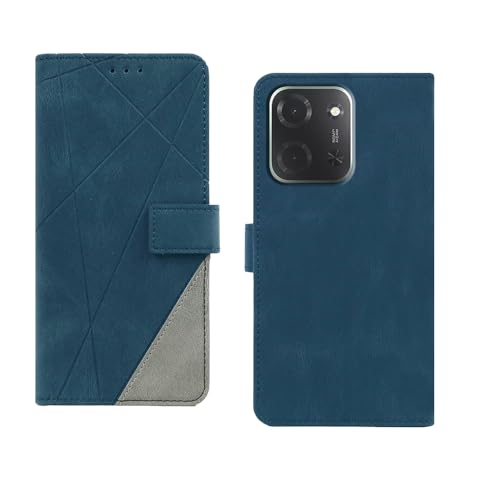 Image of amazon basics Poco C85 5G Flip Cover | Card Pockets Wallet & Stand | Flip Cover for Poco C85 5G (Blue with Grey)