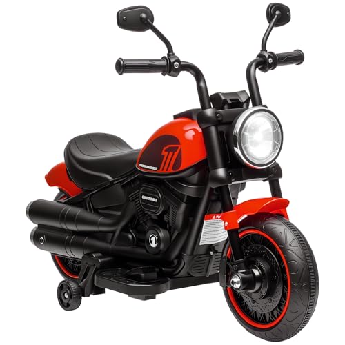 HOMCOM Moto électrique pour Enfants, 3 km/h, 6V, avec Phare LED, Charge Max. 25 kg, Voiture électrique pour Enfants, 2 Roues d'entraînement, de 18 à 36 Mois, avec Moteur Puissant, Rouge