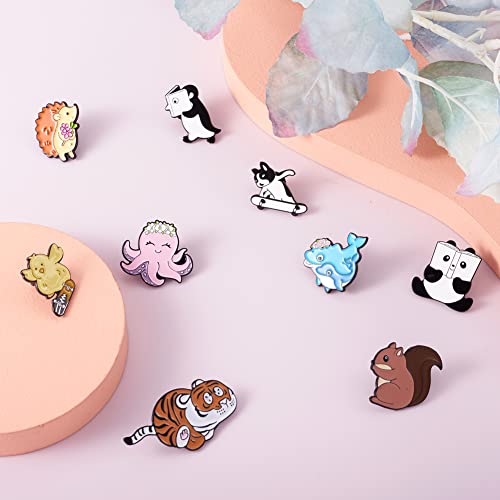 Image of Cheriswelry 16Pcs Animal Theme Enamel Pin Cartoon Penguin Squirrel Tiger Rabbit Panda Cat Lapel Pins Cute Animal Brooch Pins 17-30.5mm for Clothes Bags Backpack Hats Decoration