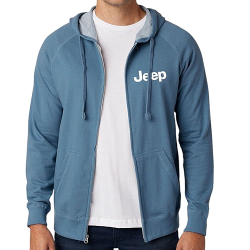 Jeep Text Full-Zip French Terry Hoodie Lightweight, Supersoft Unisex Sweatshirt with Embroidered Logo