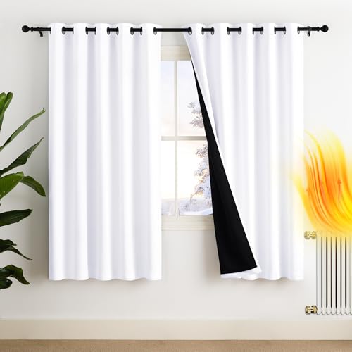PONY DANCE White Blackout Curtains - 100 Percent Sun Light Blocking Soundproof Curtain Panels Thermal Window Treatment with Eyelet Top for Sliding Glass Door, 2 Pieces, W 66 x D 72, Pure White