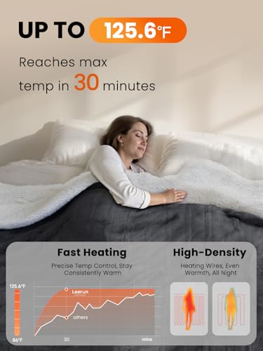 Electric Heated Blanket Full, Ultra‑Cozy Premium Flannel & Sherpa, Even Heat Distribution & Stable Temp, 1–10H Auto‑Off, 8 Temps (86–125.6°F), Overheat Protection, Ideal Gifts for Grandma