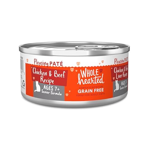 WholeHearted Grain Free Chicken and Beef Liver Senior Wet Cat Food Pate, 5.5 oz. Case of 24