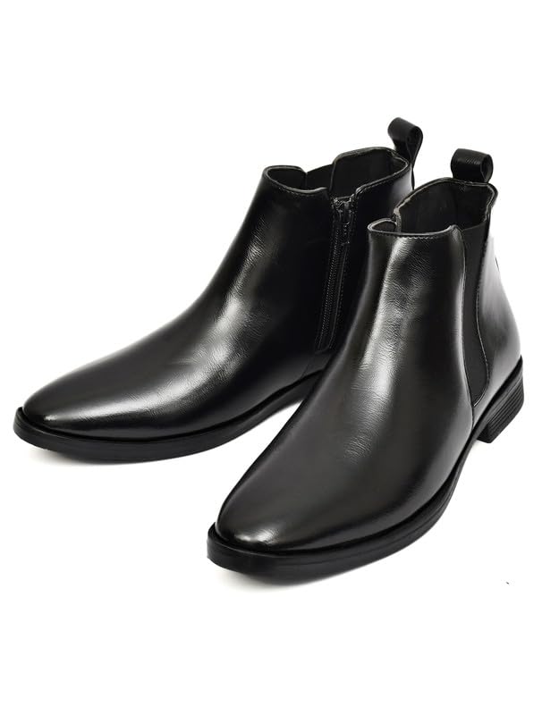 Image of TANN & TRAIL Men Premium Vegan Leather Chelsea Boots Elegant Pointed Toe, Side Zipper, Cushioned Comfort, Sustainable Formal & Semi-Formal Footwear