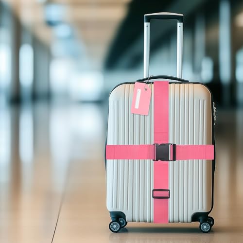 Image of M METERXITY 2-Sets Luggage Straps TSA Approved, Travel Straps for Luggage Suitcase Tags Set, Adjustable Suitcase Belt [Pink]