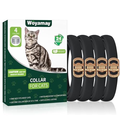 Woyamay Collar Antipulgas Gatos, 4 Pcs Collar Antiparasitario Gatos, Eficaz Collar Antipulgas y Garrapatas Gatos contra Pulgas Collar Gato, Negro