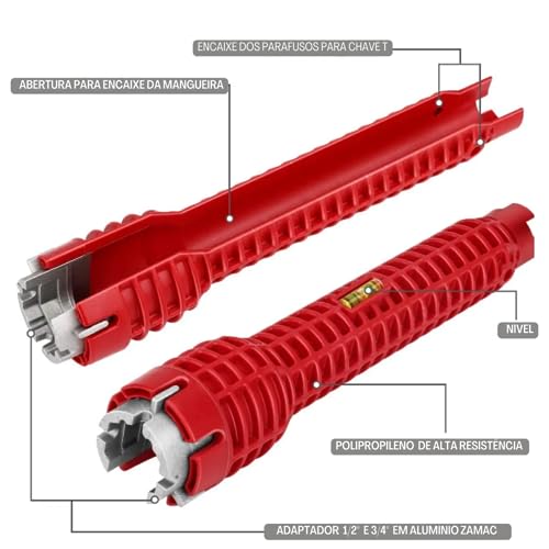 Chave Multifuncional Ajustável Hidraulica para Pia Torneira 8 em 1 Inglesa Universal Bombeiro Hidrau