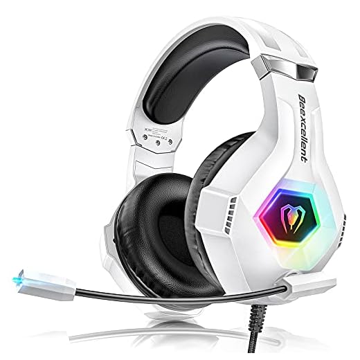 Cascos Gaming PS4, Auriculares con Microfono Ajustable de 360 ​​° para PS4 PS5 Xbox One PC Laptop, Cascos PS4 con 3D Premium Stereo, Orejeras Ligero Cómodo y Diadema Ajustable, Luz RGB