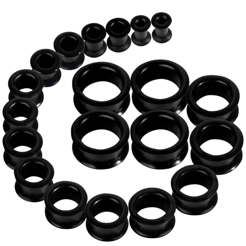 20Pcs Silicone Ear Gauges 2G-25mm Flexible Ear Tunnels Gauges Soft Expander Stretching Ear Plugs Tunnels Black Earring Piercings Jewelry for Men Women