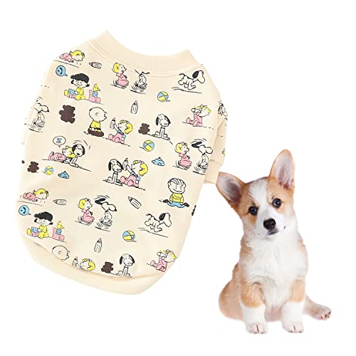 OUHUAN 犬服 ペット服 二足 綿製 犬の服 ドッグウェア パーカー Tシャツ 可愛い スヌーピー ペットウェア 犬猫洋服 柔らかい 防寒 人気 仮装 小中型犬服 猫服 犬用コスチューム ハロウィン クリスマス (L,イエロー)
