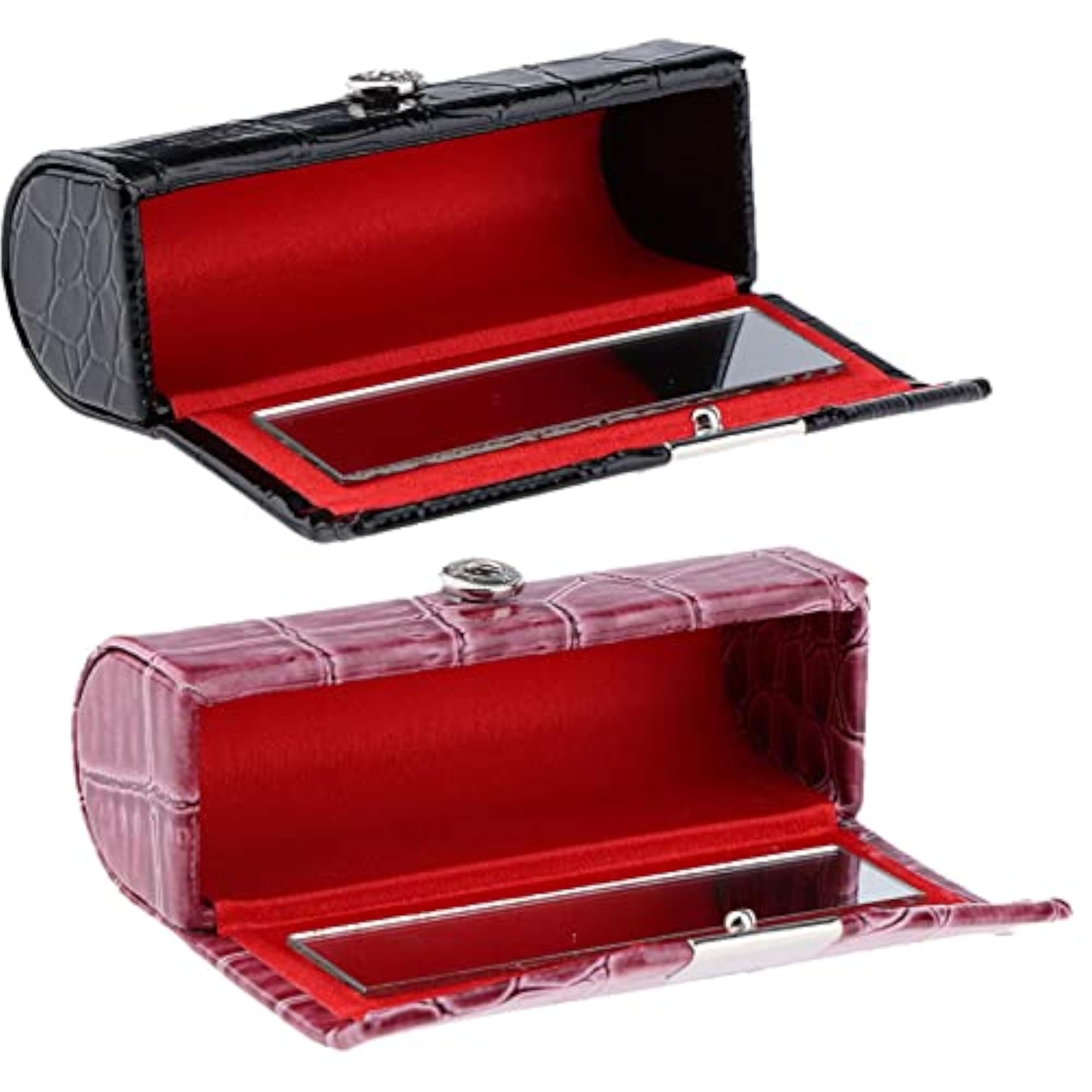 2Pcs Women PU Leather Lipstick Case Holder with Mirror
