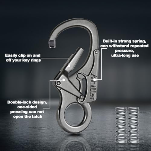 Image of Ahiller Double Locking Carabiner Clip - Zinc Alloy Mens Keychain for Keys | Unisex,Dual Press Double Lock, Anti Misopening,Heavy Duty,Suitable for Car Keys,Belt,Backpack,Hiking,Riding,Outdoor Camping