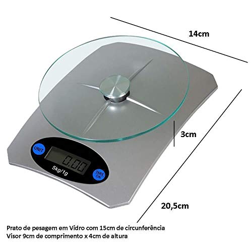 Balança de cozinha digital precisao PRATA 5 kgs CBRN01538 - Commerce Brasil