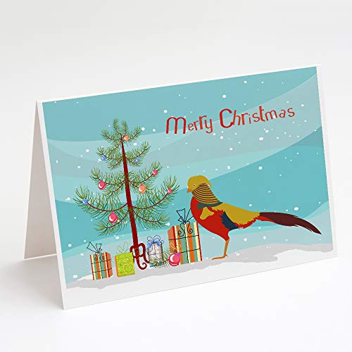 Caroline's Treasures BB9295GCA7P Golden or Chinese Pheasant Christmas Greeting Cards and Envelopes Pack of 8, Teal Blank Cards with Envelopes Whimsical A7 Size 5x7 Blank Note Cards