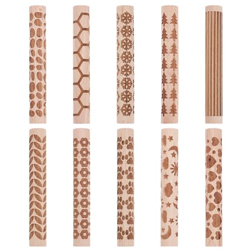 UNICRAFTALE Set De 10 Rouleaux Texturés En Bois Pour Poterie Céramique Avec 10 Motifs Différents (10,2 cm) Outils à Estampiller Pour Artisanat DIY...