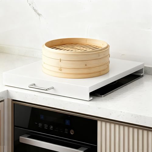 Gas Stove Covers - White Carbon Steel Cooking Top with Handles Easy Clean Gas Cooker Plate 13.78"x18.9"x2.76" Kitchen Space Saver for Efficient Cooking