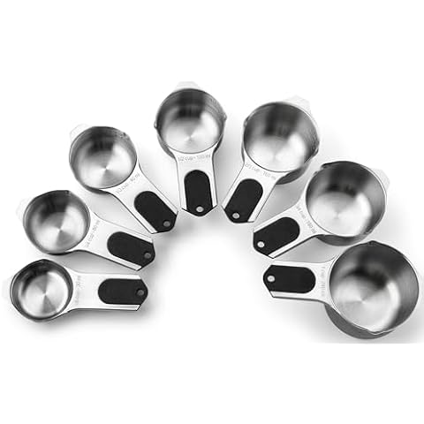 Spring Chef Magnetic Stainless Steel Measuring Cups (Patent Pending), Kitchen Tools with Easy to Read Markings for Measuring Dry or Liquid Ingredients, Set of 7, Black Cover