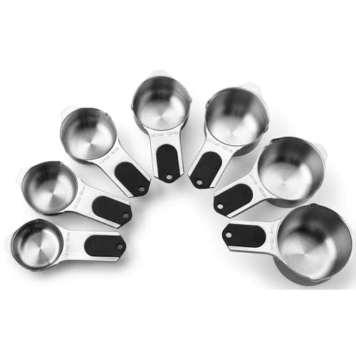 Spring Chef Magnetic Stainless Steel Measuring Cups (Patent Pending), Kitchen Tools with Easy to Read Markings for Measuring Dry or Liquid Ingredients, Set of 7, Black