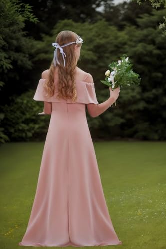 Cold Shoulder Junior Bridesmaid Dress Long Chiffon Flower Girl Dresses for Wedding Girls Off Shoulder Pageant Gowns2