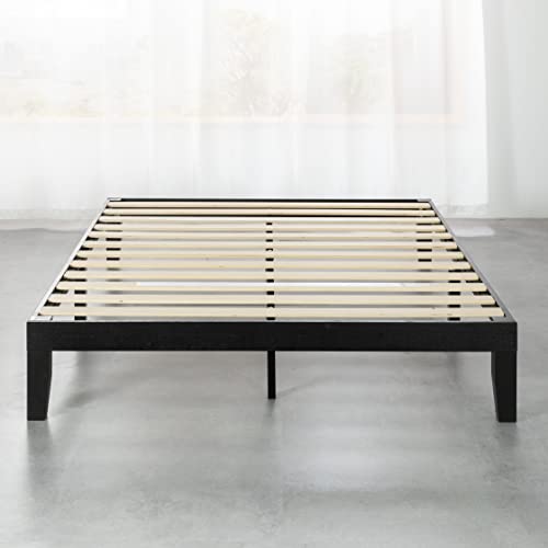 Mellow Naturalista Classic 12 Inch Solid Wood Platform Bed with Wooden Slats, Full, Black