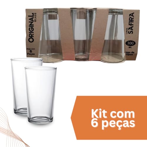 Jogo de Copos Altos Long Em Vidro 300ml Para Suco Água Drinks Restaurantes E Bares - Kit 6 Unidades