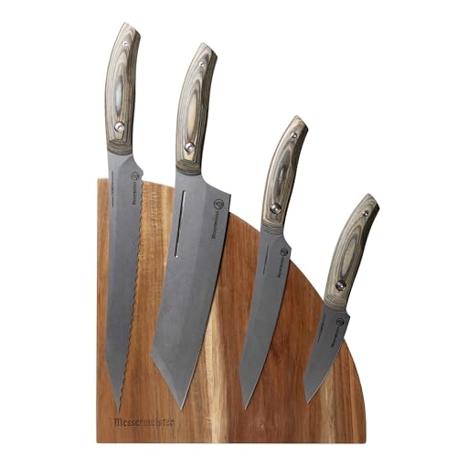 Messermeister Carbon 5-Piece Magnet Knife Block Set - Bohler K110 High Carbon Steel with a Ceramic Stonewash Finish - Resin-Stabilized Wood Handles - Handcrafted in Maniago, Italy