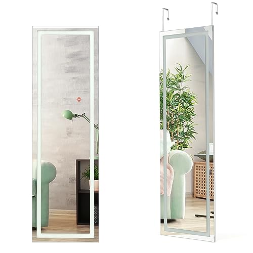 HOMASIS Espejo de Pared de Cuerpo Entero, Espejo Rectangular con luz LED Ajustable, Espejo de Puerta a Prueba de explosiones, Espejo para Dormitorio, salón, Entrada, 120 x 37 cm, Blanco