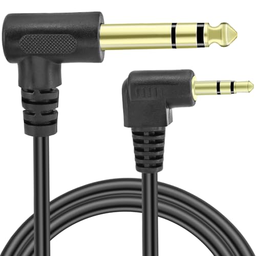1/4" Male to 1/8" Male TRS Stereo Audio Cable,BENACES Right Angled 3.5mm to 6.35mm Stereo Jack Plug Audio Cord,1/4 Inch to 1/8 Inch Audio Adapter for Guitars,Laptops,Speakers and Amplifiers (1.8M/6Ft)